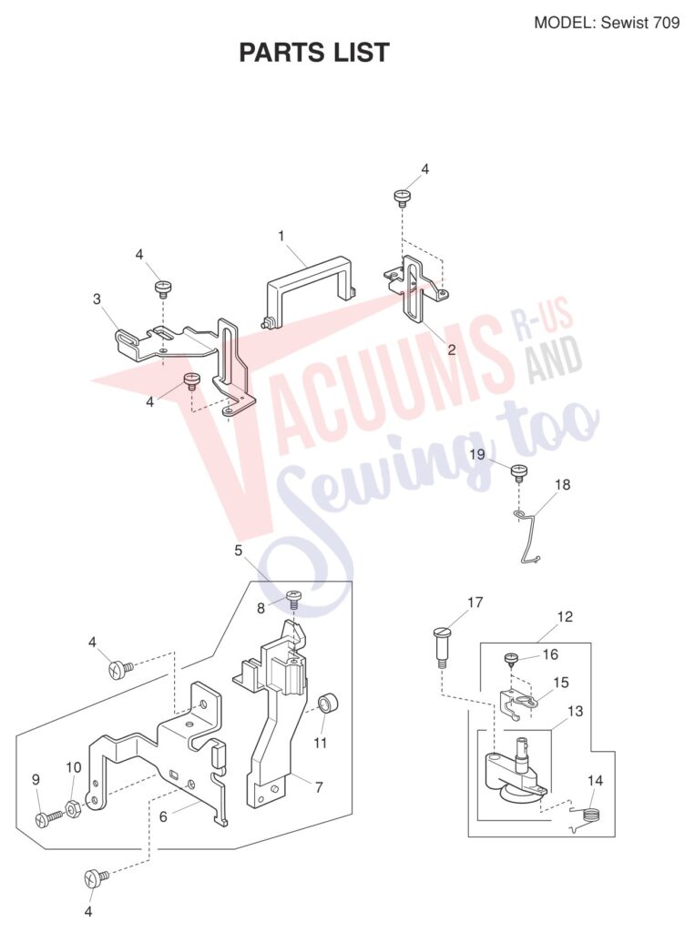 Janome Sewist 709 exploded schematic diagram (page 1)