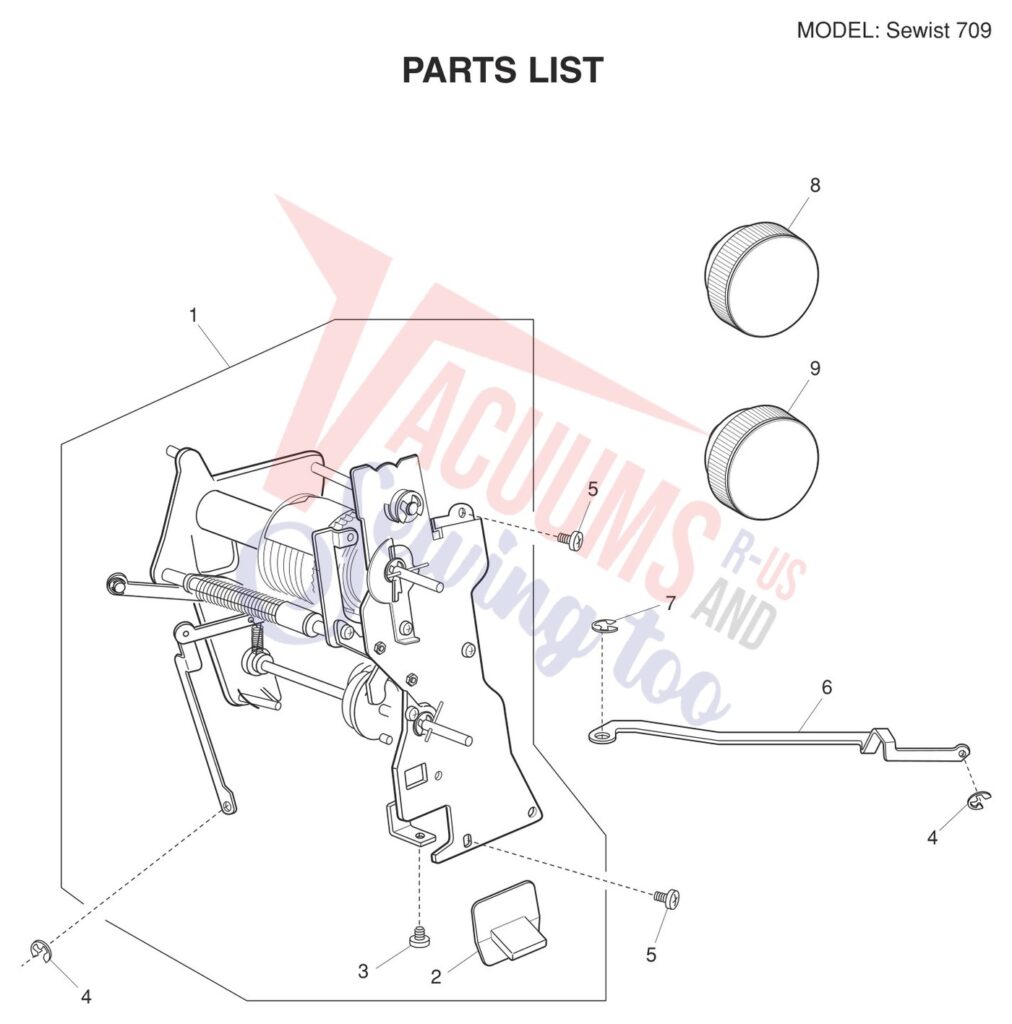 Janome Sewist 709 exploded schematic diagram (page 9)