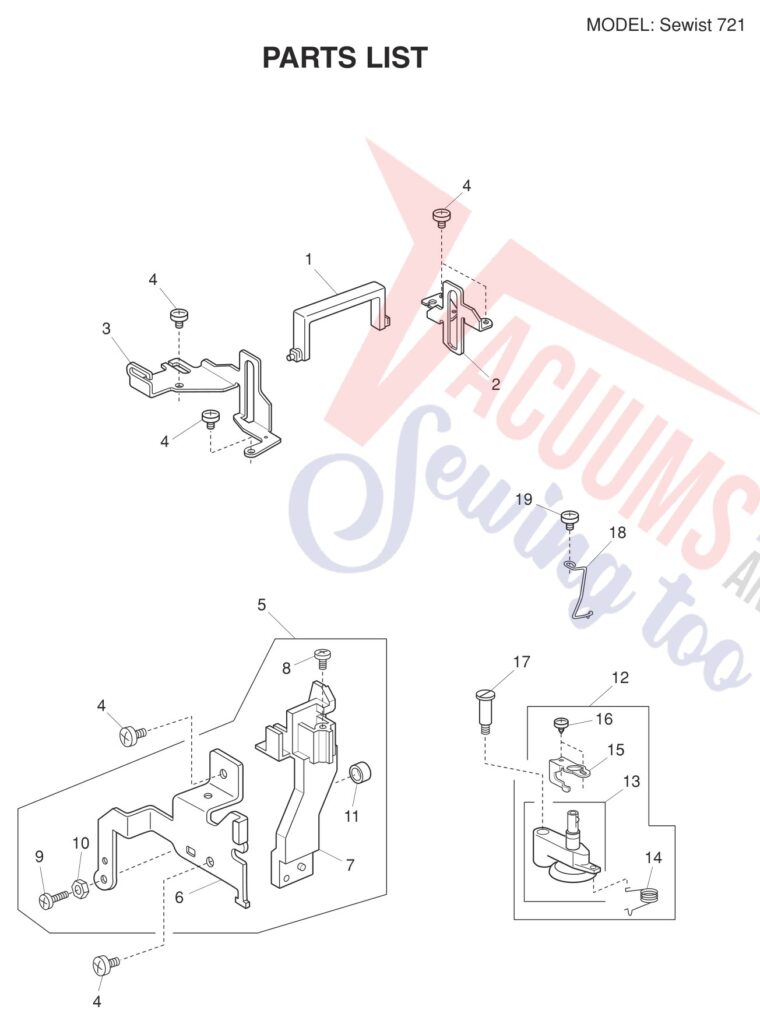 Janome Sewist 721 exploded schematic diagram (page 1)