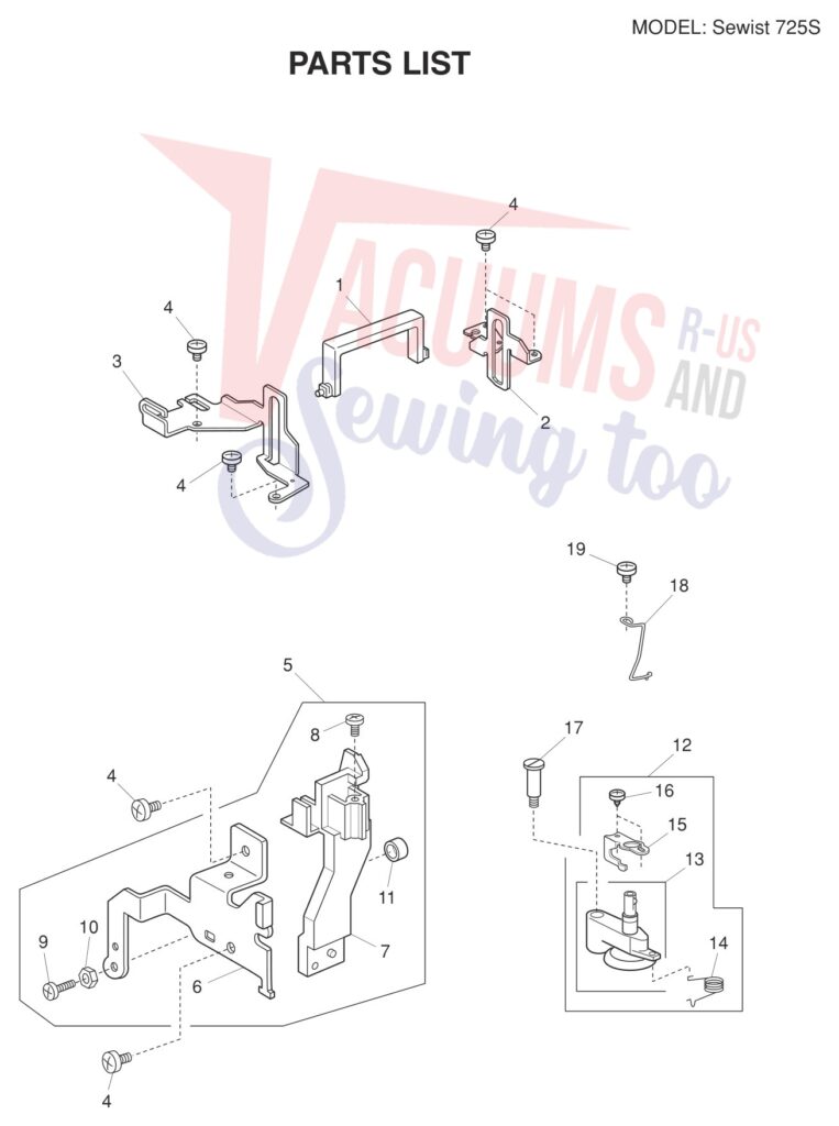 Janome Sewist 725 exploded schematic diagram (page 1)