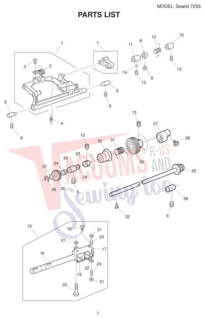 Janome Sewist 725 exploded schematic diagram (page 9)