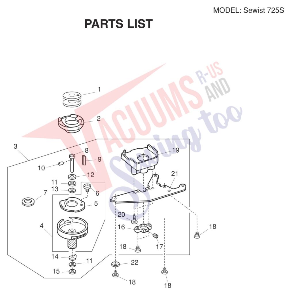 Janome Sewist 725 exploded schematic diagram (page 10)