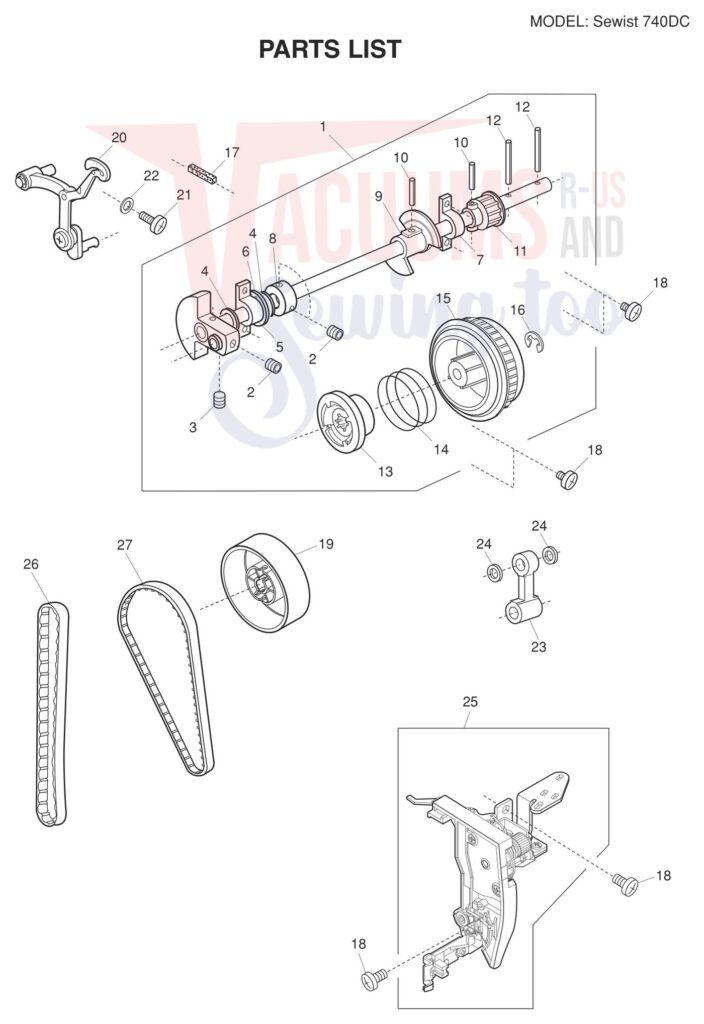 Janome 740DC exploded schematic diagram (page 1)