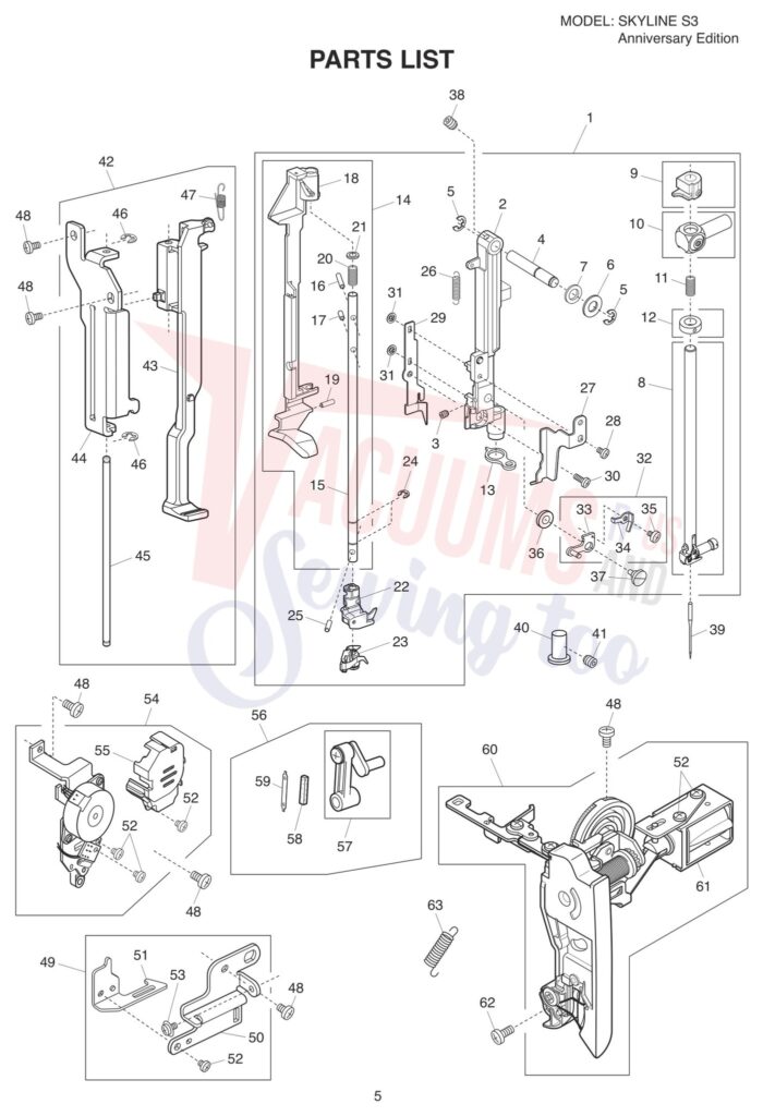 Janome S3 exploded schematic diagram (page 12)