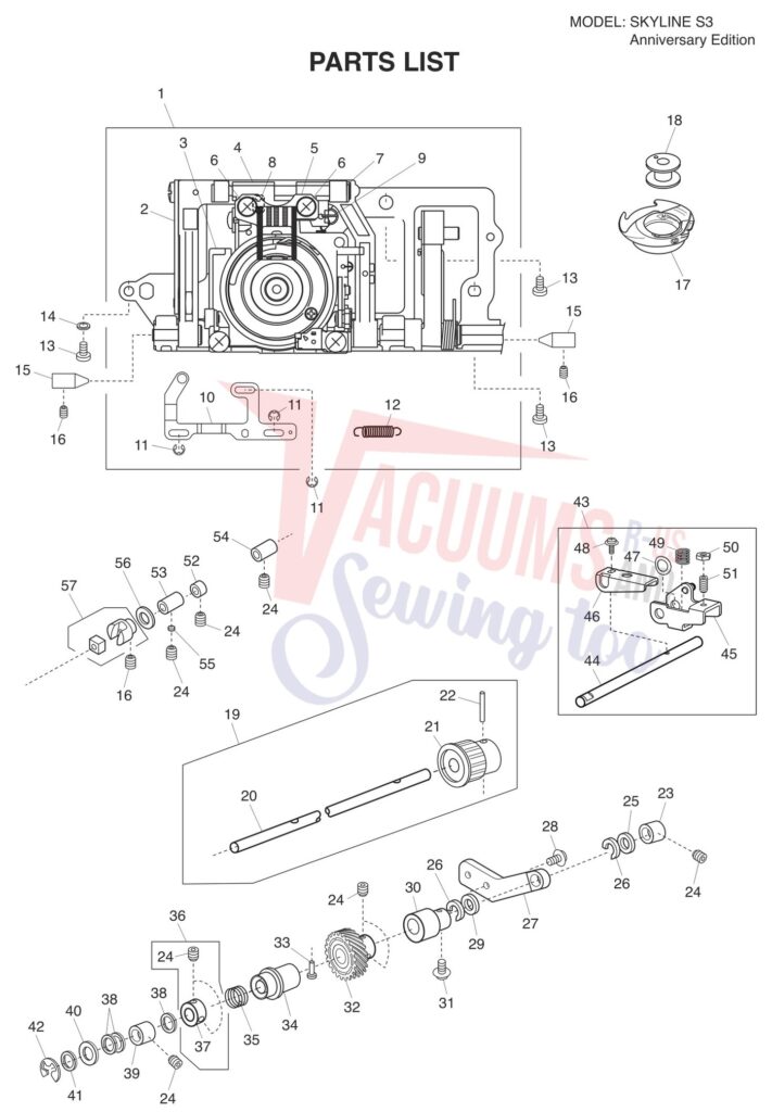 Janome S3 exploded schematic diagram (page 14)