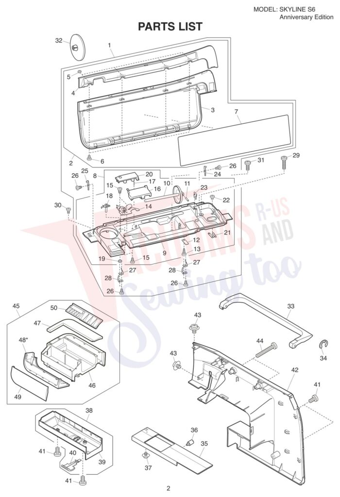 Janome S6 exploded schematic diagram (page 12)