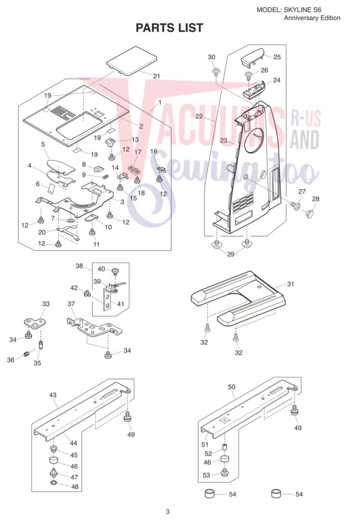 Janome S6 exploded schematic diagram (page 13)