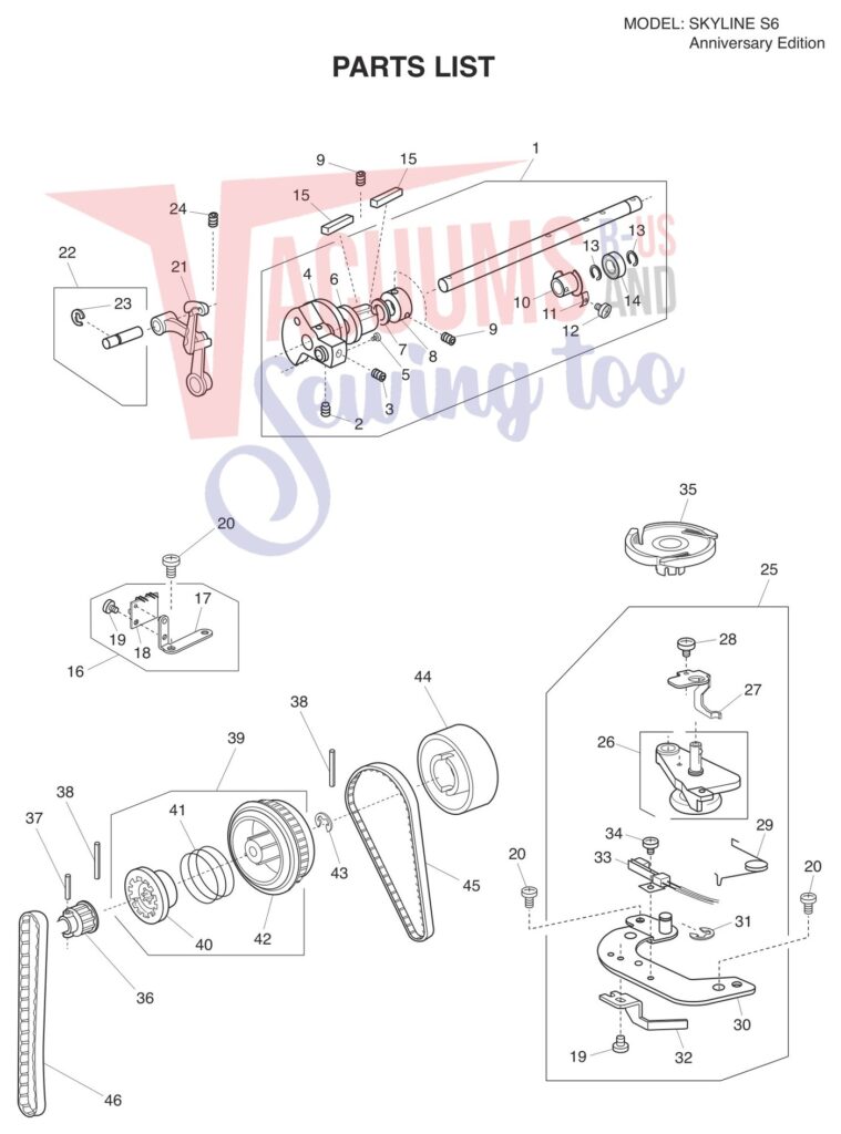 Janome S6 exploded schematic diagram (page 18)