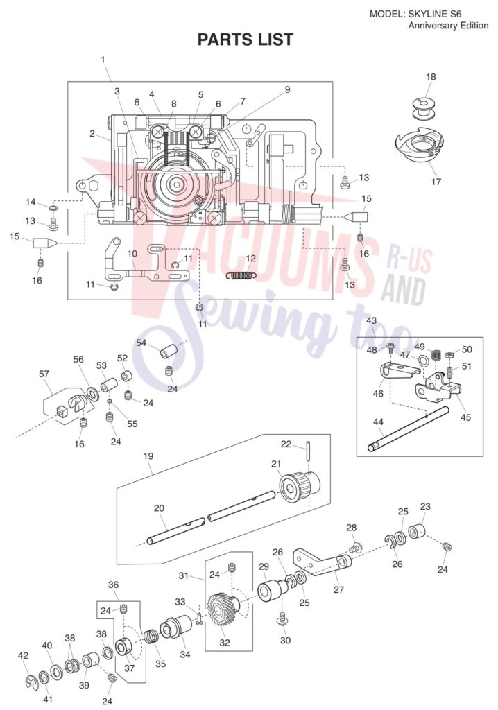Janome S6 exploded schematic diagram (page 19)