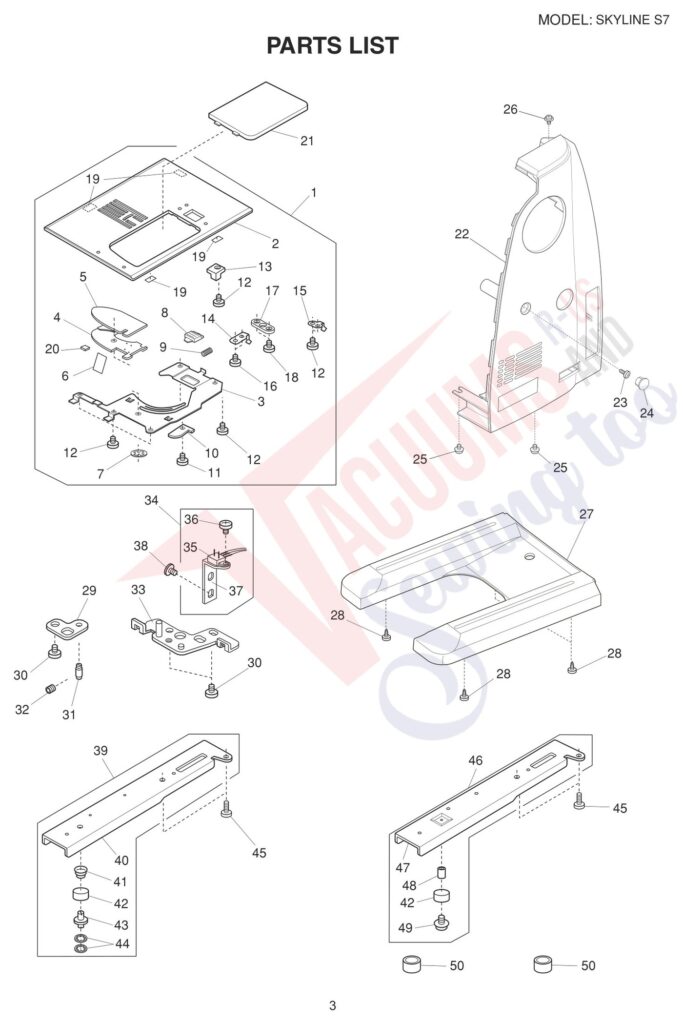 Janome Memorycraft Skyline s7 exploded schematic diagram (page 10)