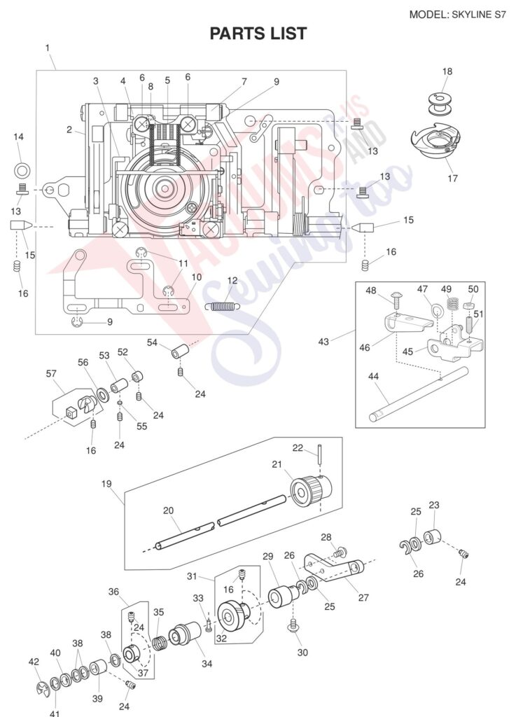 Janome Memorycraft Skyline s7 exploded schematic diagram (page 15)