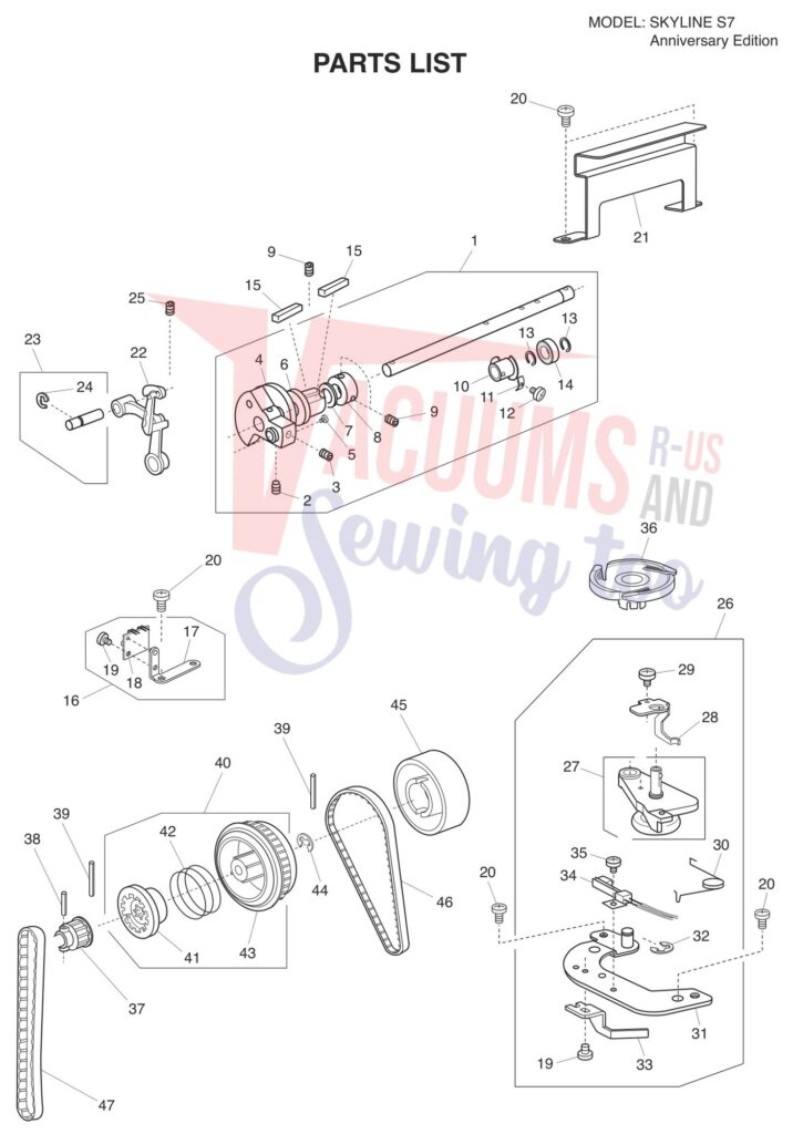 Janome Memorycraft Skyline s7 Aniversary Edition exploded schematic diagram (page 20)