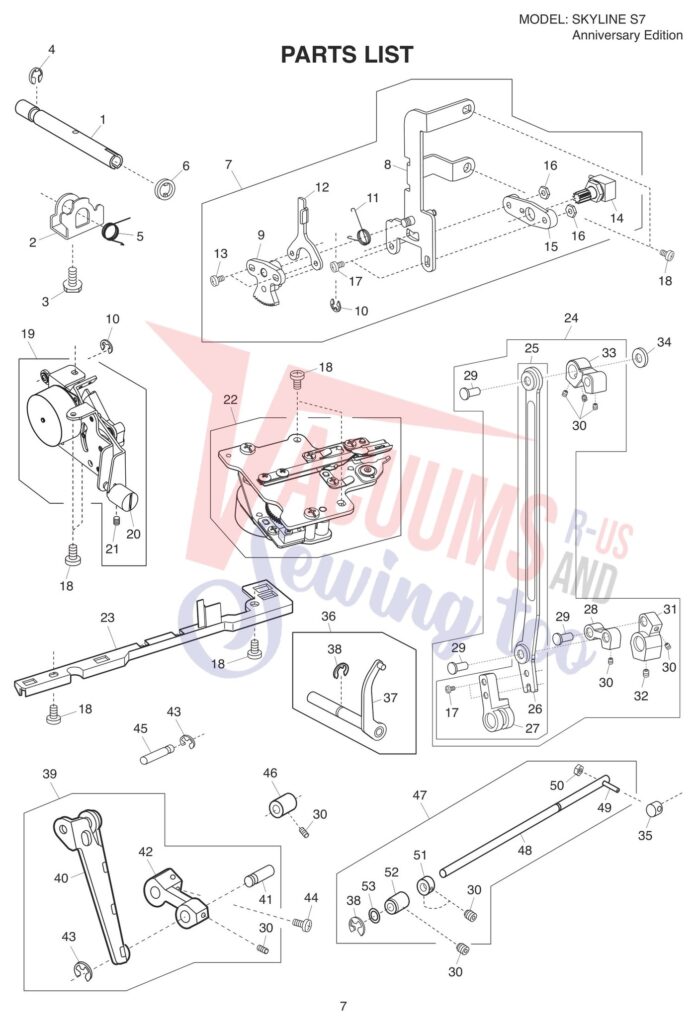 Janome s7 exploded schematic diagram (page 11)