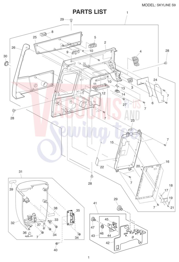 Janome Memorycraft Skyline S9 v1.1 exploded schematic diagram (page 1)