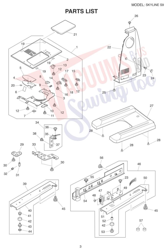 Janome Memorycraft Skyline S9 v1.1 exploded schematic diagram (page 9)