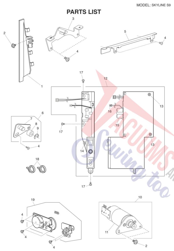 Janome Memorycraft Skyline S9 v1.1 exploded schematic diagram (page 15)