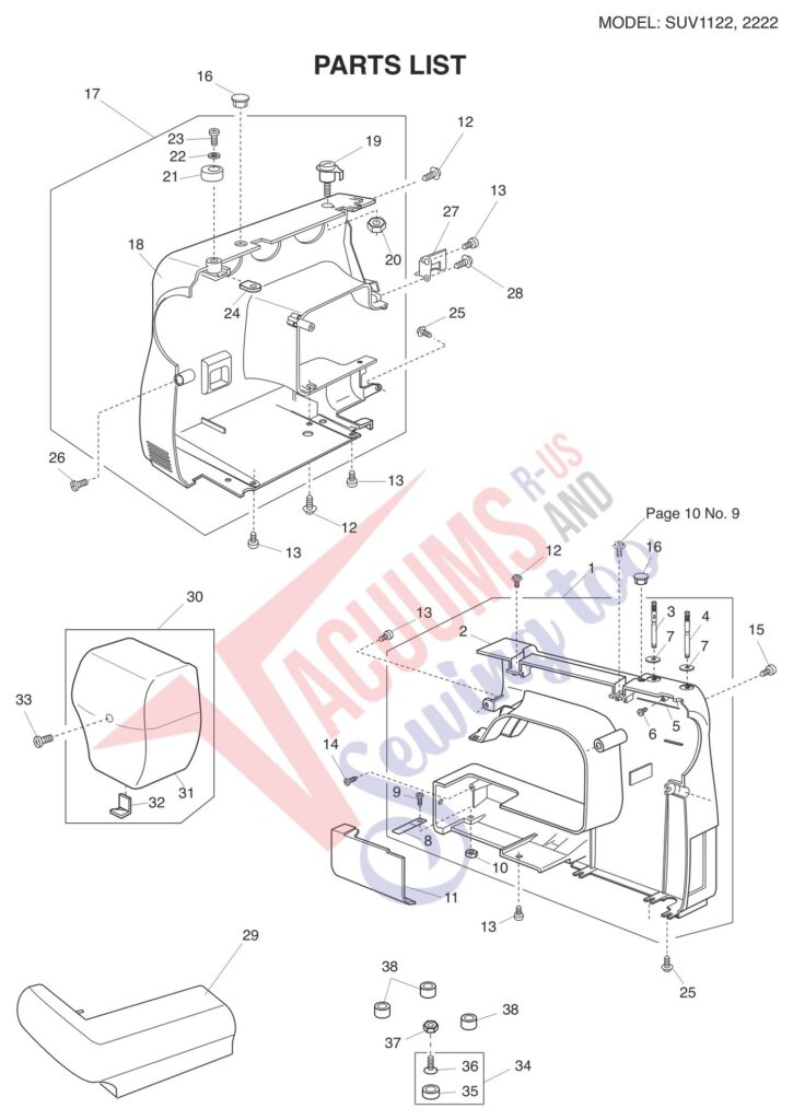 Janome 2222 exploded schematic diagram (page 1)