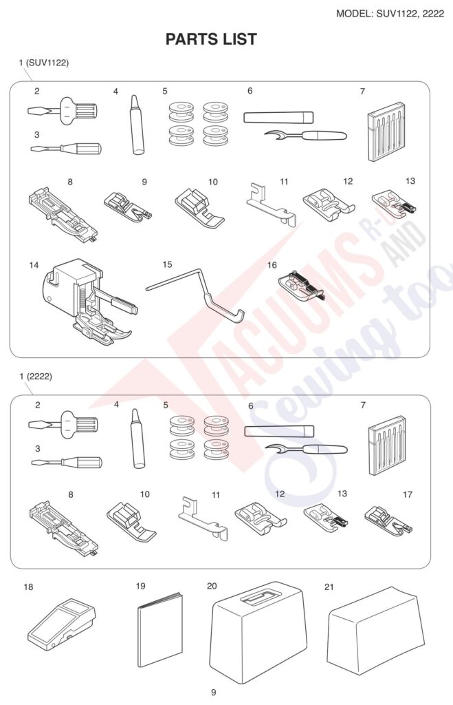Janome 2222 exploded schematic diagram (page 9)