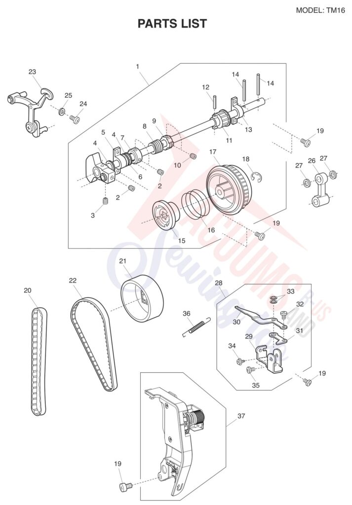 Janome tm16 exploded schematic diagram (page 1)