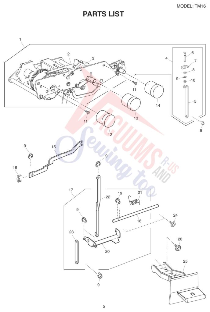 Janome tm16 exploded schematic diagram (page 5)