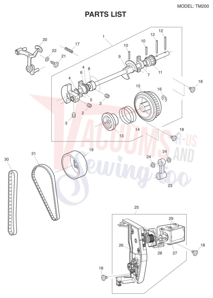 Janome TM200 exploded schematic diagram (page 1)