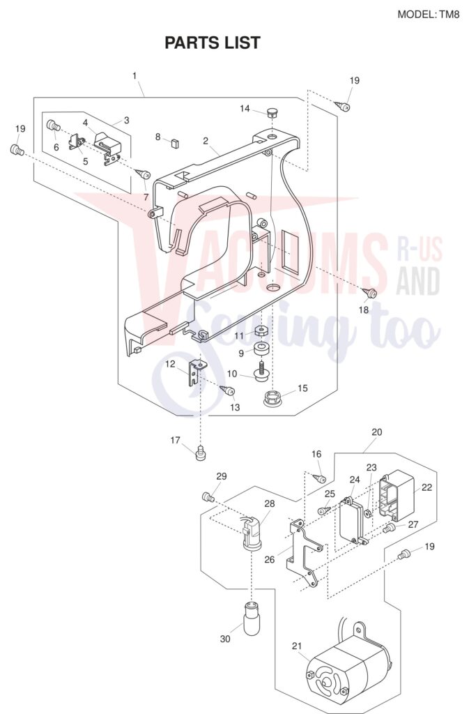 Necchi TM8 exploded schematic diagram (page 1)